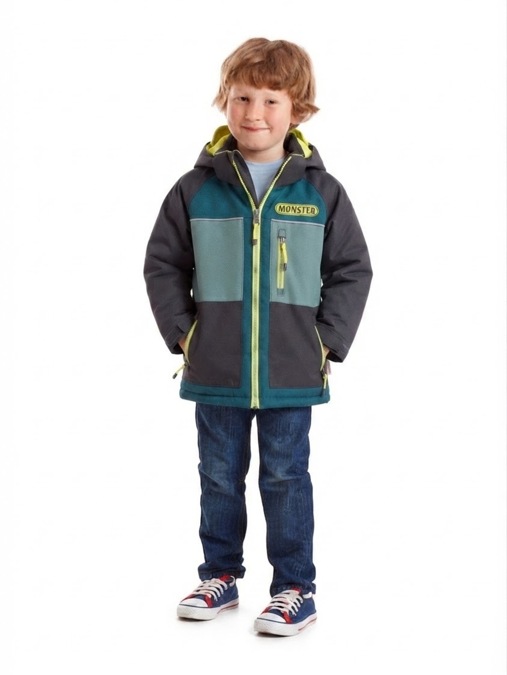 Monster Kids Size 5 Thinsulate Waterproof Winter Ski Snowboard Jacket Grey Teal